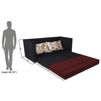 Adorn India Exclusive Two Tone Straight Line Three Seater Sofa Cum Bed (Maroon & Black), Wood, Foam
