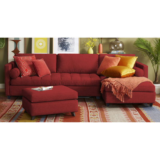 Adorn India Alexander L Shape 7 Seater Sofa Set with Ottoman Puffy RHS (Maroon) (3 Year Warranty)