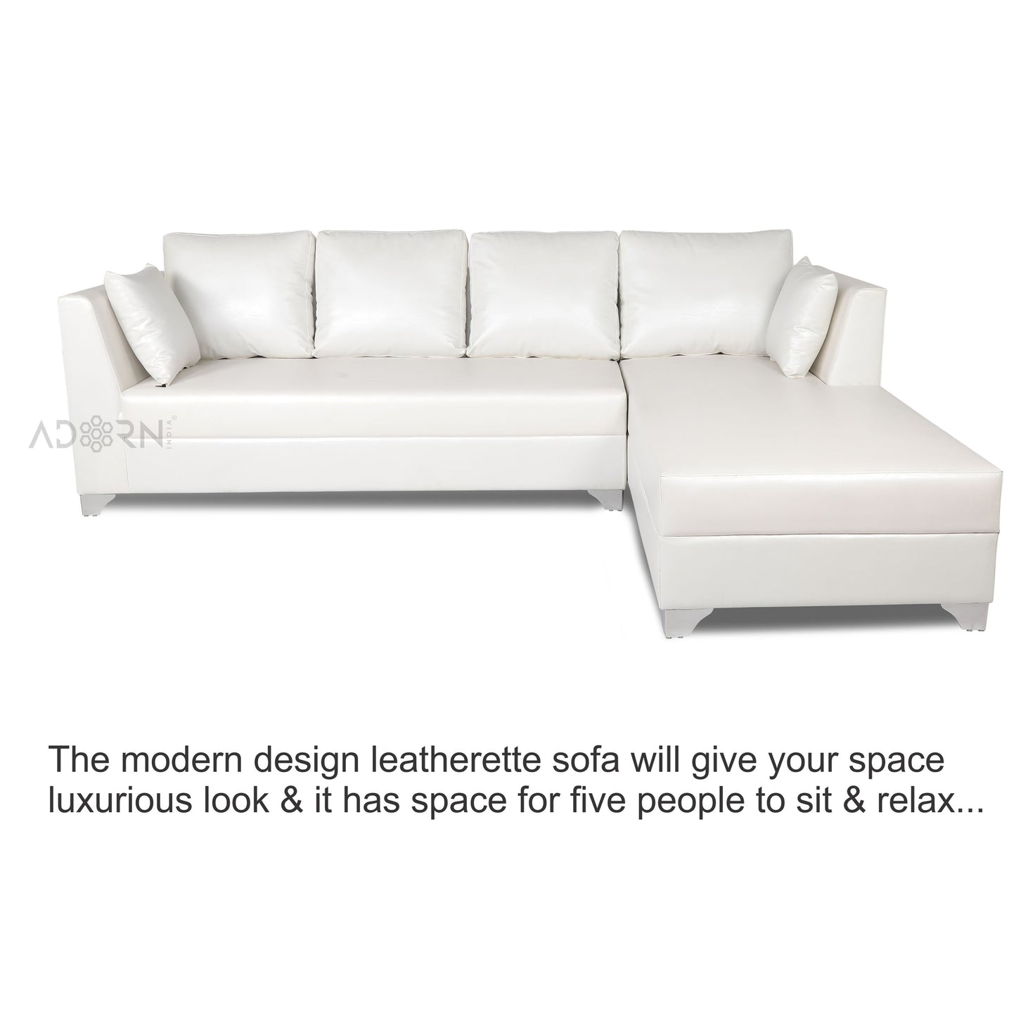 Adorn India Bradley Leatherette L Shape 6 Seater Sofa Set (White)