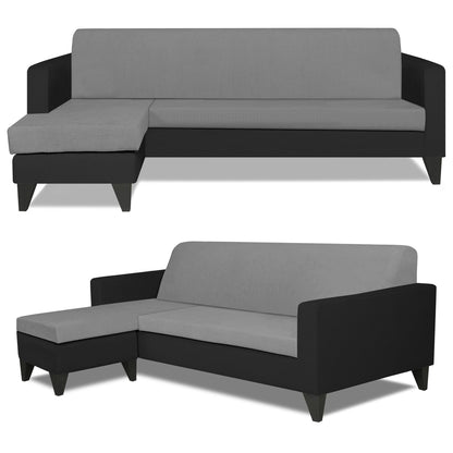 Adorn India Aladra L Shape Decent 5 Seater Sofa Set LHS (Grey & Black) (3 Year Warranty)