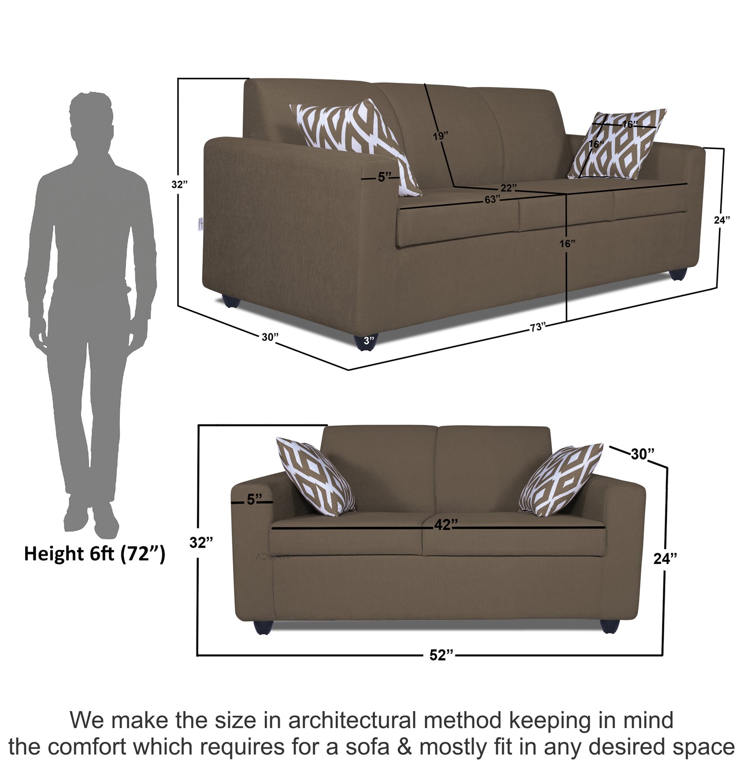 Adorn India Monteno Five Seater 3+2 Sofa Set (Brown) (3 Year Warranty)