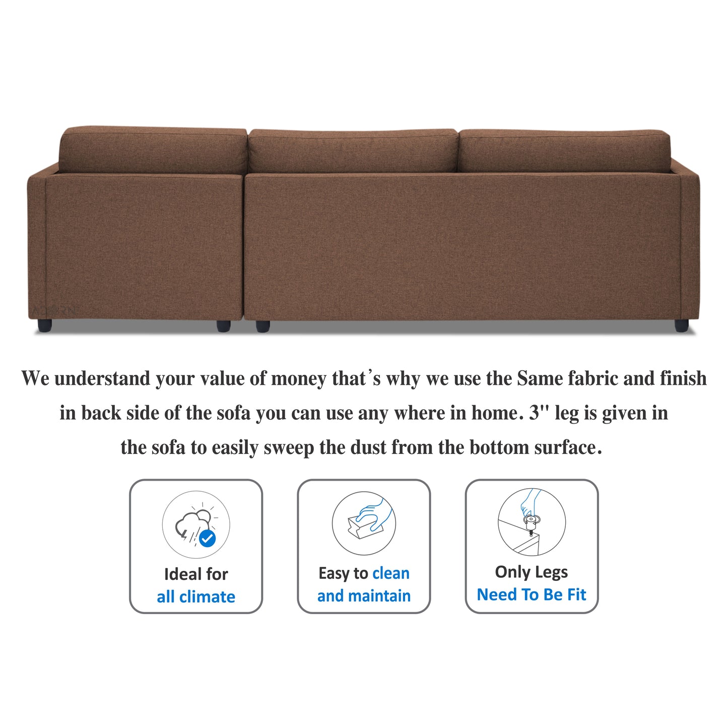 Adorn India Alexander L Shape 7 Seater Sofa Set with Ottoman Puffy RHS (Camel) (3 Year Warranty)