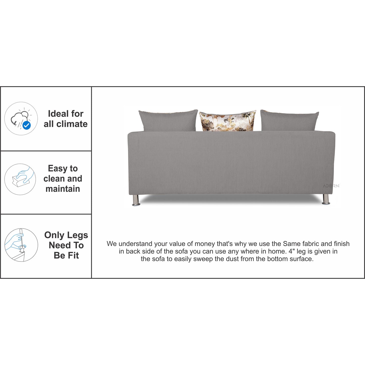 Adorn India Alita 3-1-1 Compact 5 Seater Sofa Set (Light Grey)