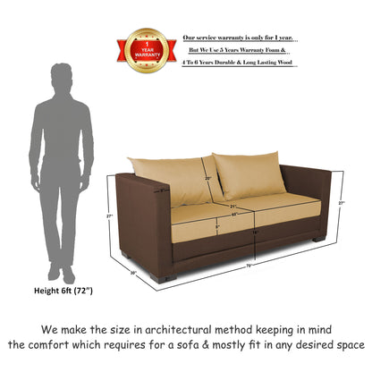 Adorn India Exclusive Two Tone Straight Line Three Seater Sofa Cum Bed (Brown & Beige)