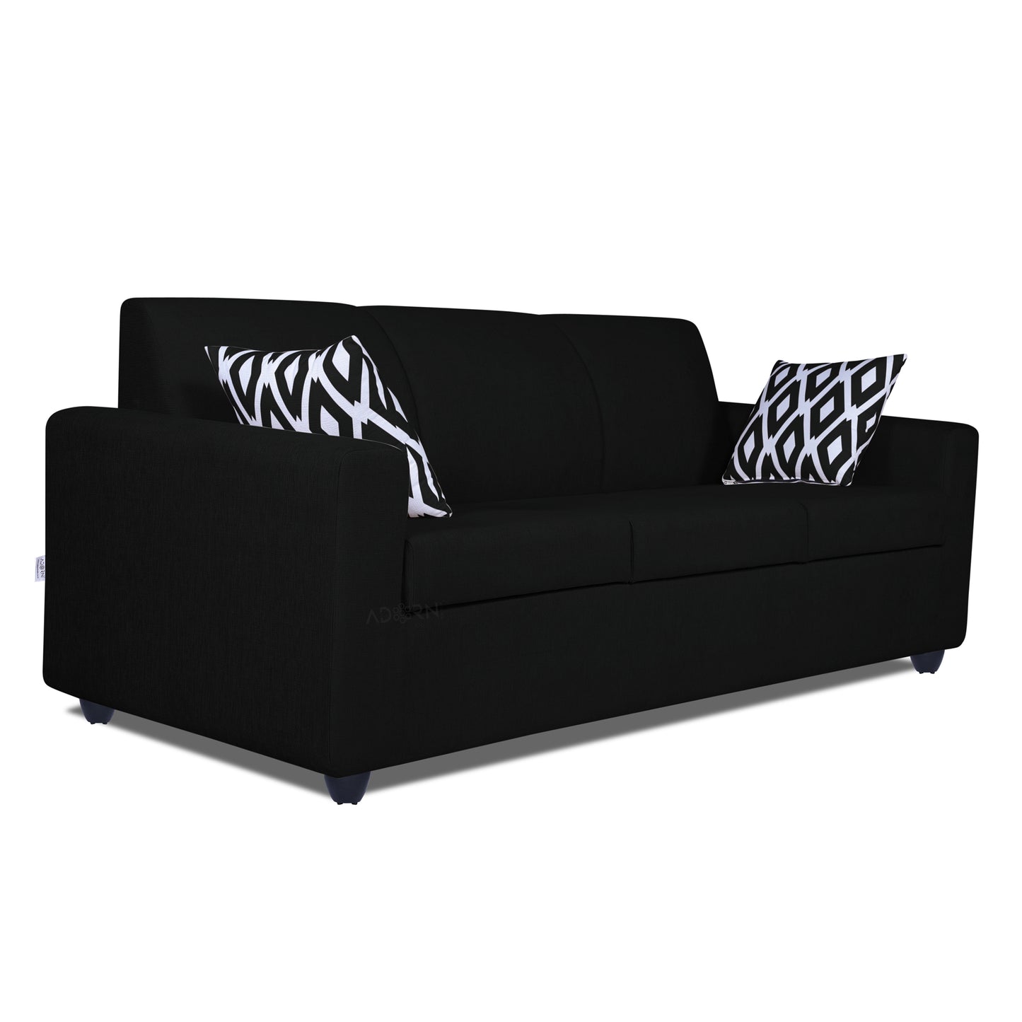 Adorn India Monteno 3 Seater Sofa (Black) (3 Year Warranty)