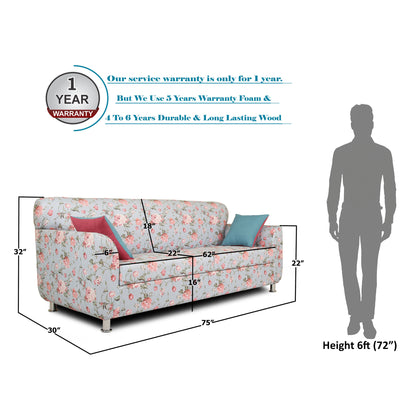 Adorn India Roselyn Digital Print 3+2 5 Seater Sofa Set (Blue)