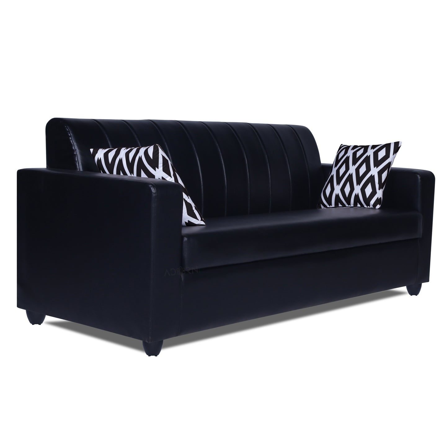 Adorn India Rio Highback Leatherette 3+1+1 5 Seater Sofa Set (Black) (3 Year Warranty)
