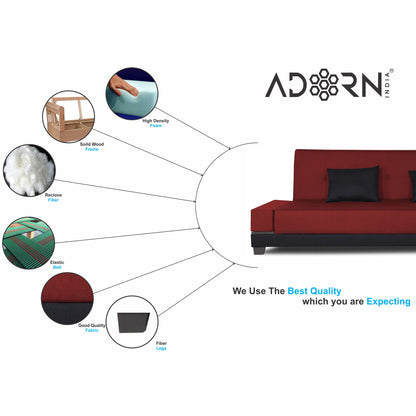 Adorn India Exclusive Two Tone Blake Three Seater Sofa Cum Bed (Maroon & Black), Wood, Foam