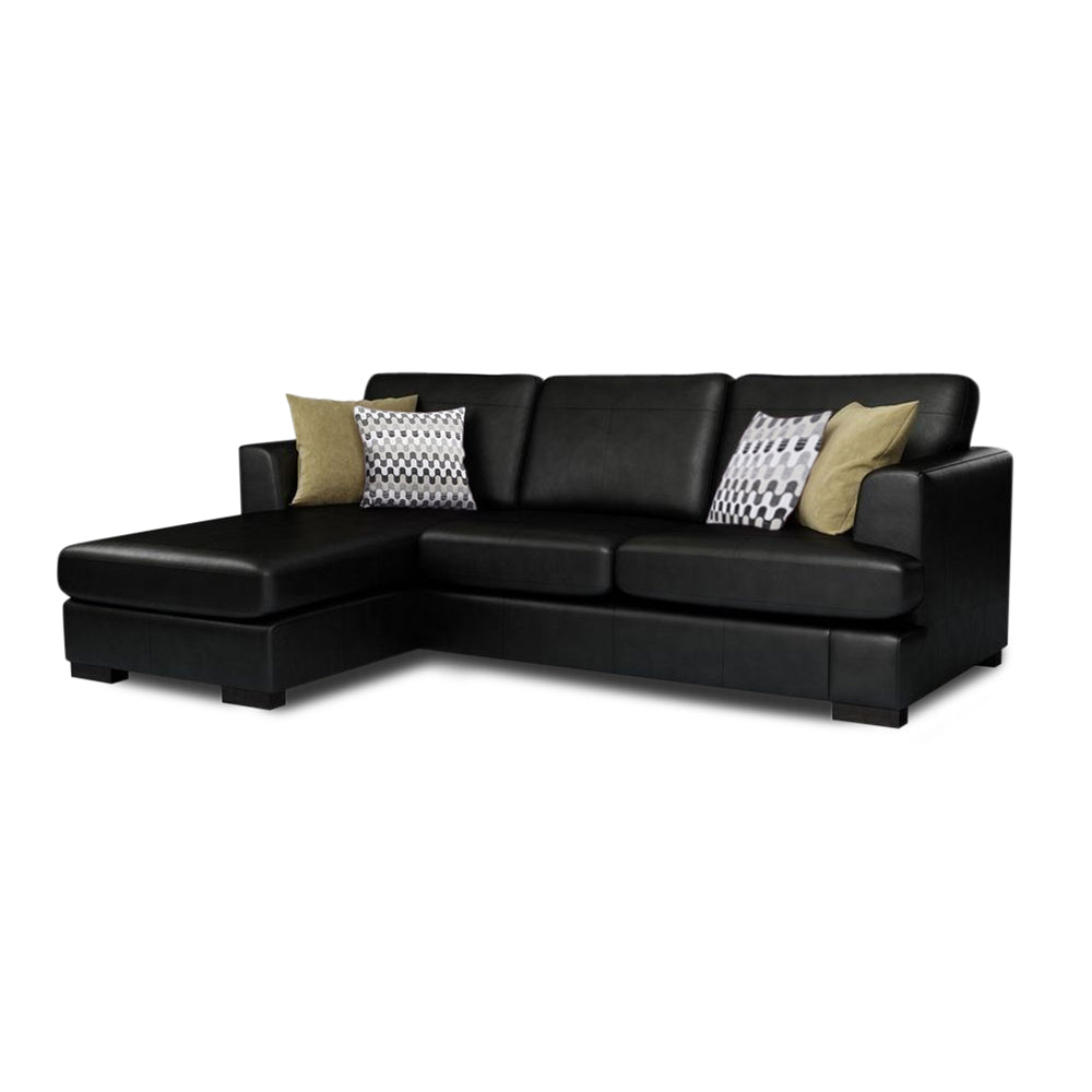 Adorn India Tiverton 6 Seater Corner Sofa Leatherette Left Hand Side (Black)