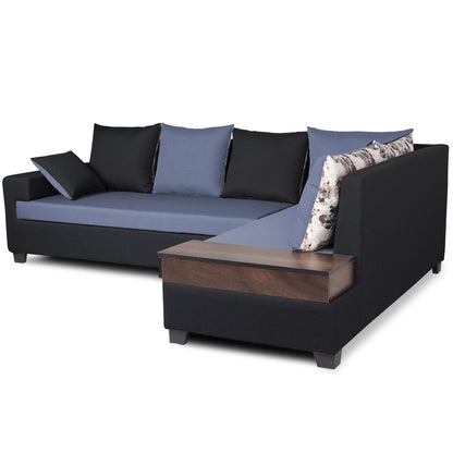 Adorn India Orlando Fabric L Shape Sofa (Black & Dark Grey)
