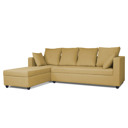 Adorn India Zink Straight line L Shape 5 Seater Sofa Plain Cushion (Left Side Handle) (Beige)