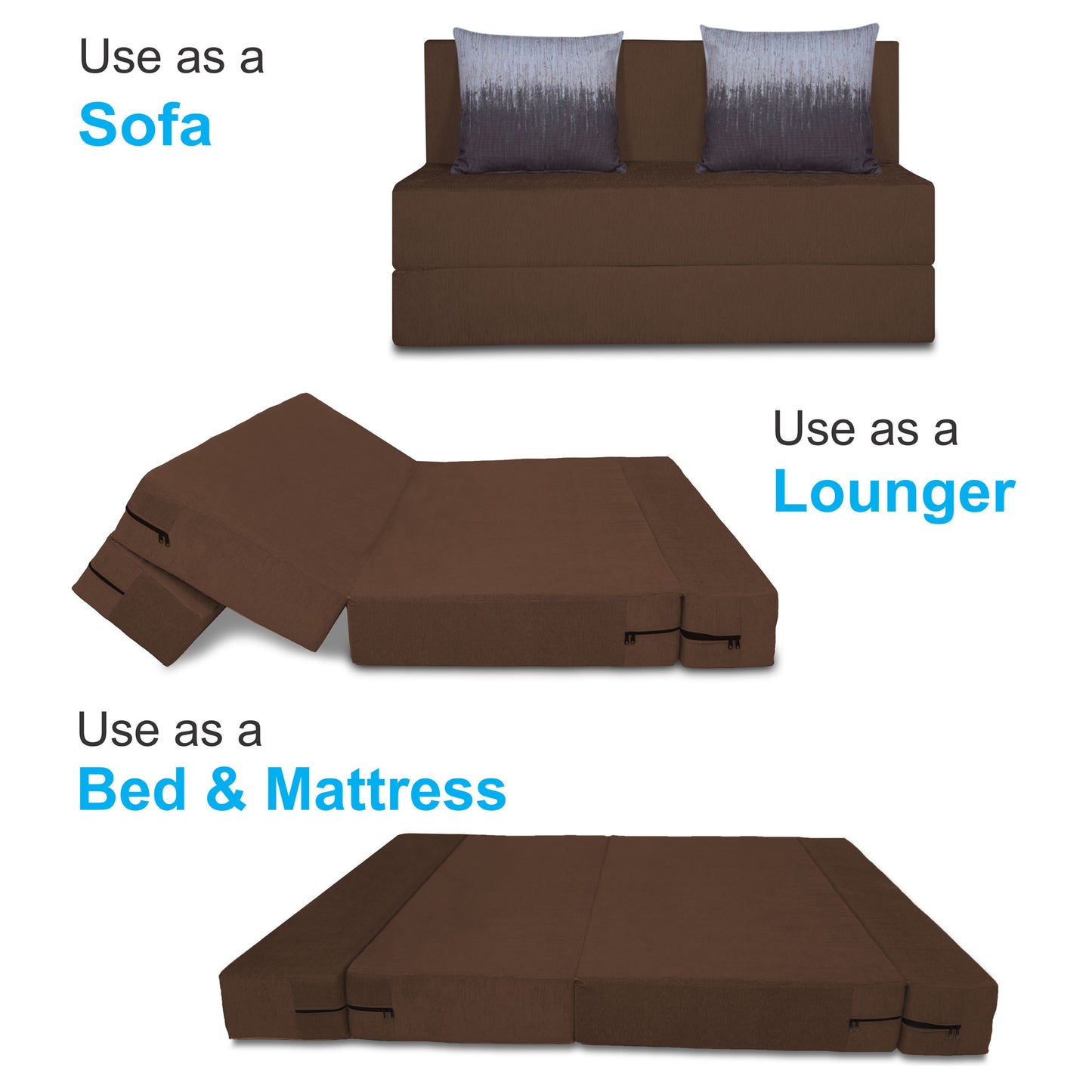 Adorn India Easy Two Seater Sofa Cum Bed Wave '4 x 6' (Brown)