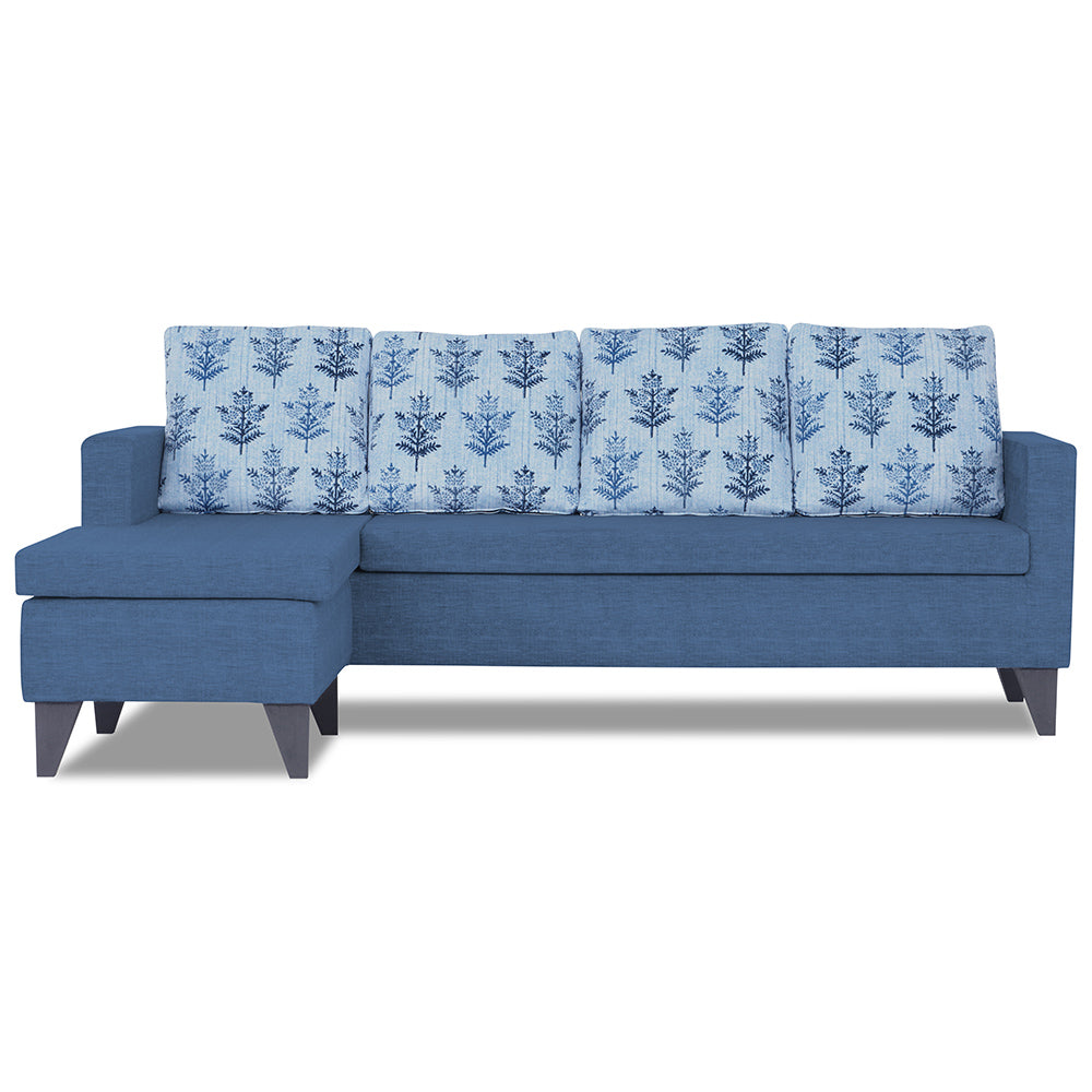 Adorn India Bruce Leaf L Shape 5 Seater Sofa Set LHS (Blue) (3 Year Warranty)