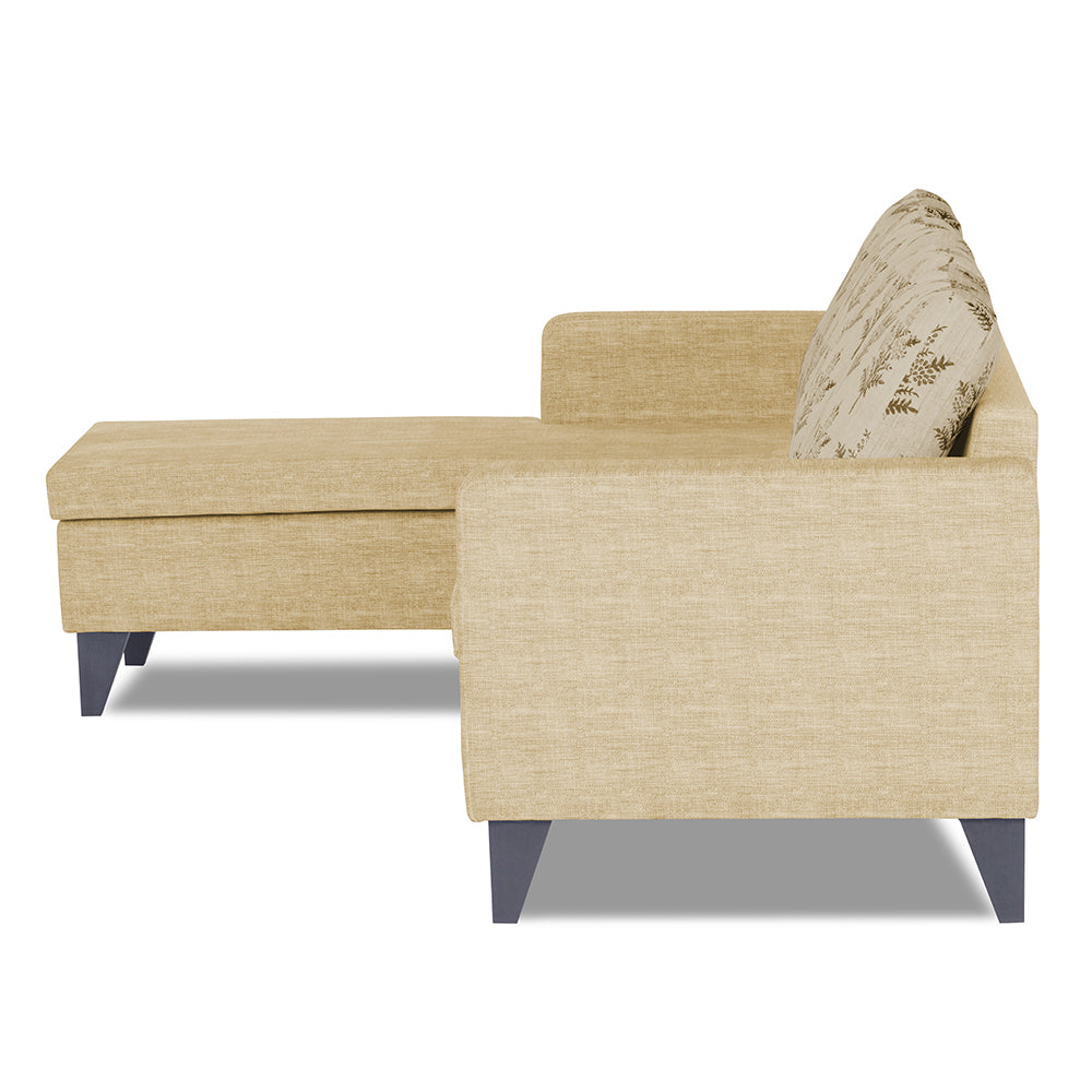 Adorn India Bruce Leaf L Shape 5 Seater Sofa Set LHS (Beige) (3 Year Warranty)