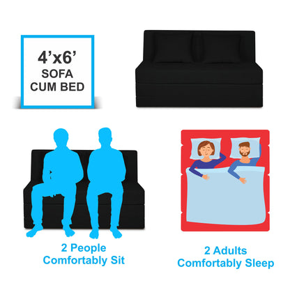 Adorn India Easy Highback Two Seater Sofa Cum Bed Decent 4' x 6' (Black) (1 Year Warranty)