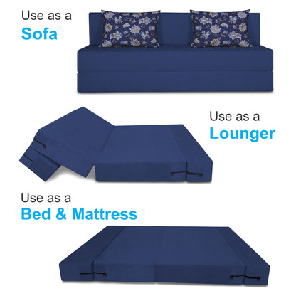 Adorn India Easy Three Seater Sofa Cum Bed Floral '6 x 6' (Fabric, Blue)