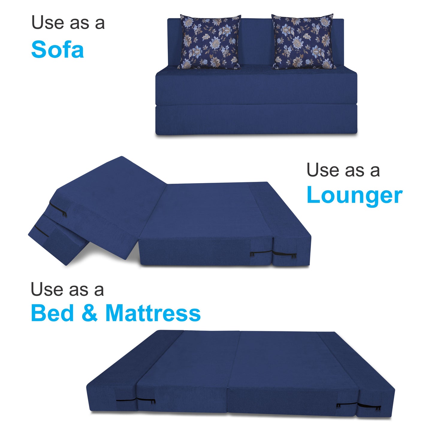 Adorn India Easy Two Seater Sofa Cum Bed Floral '4 x 6' (Blue), Foam