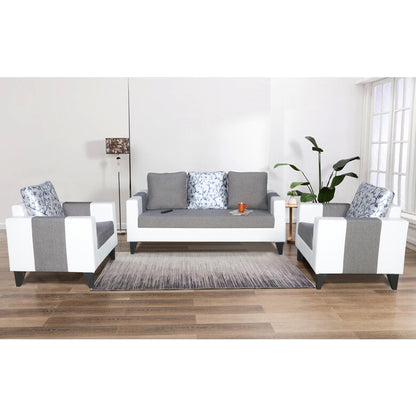 Adorn India Ashley Digitel Print Leatherette Fabric 3-1-1 Five Seater Sofa Set (Grey & White) (3 Year Warranty)