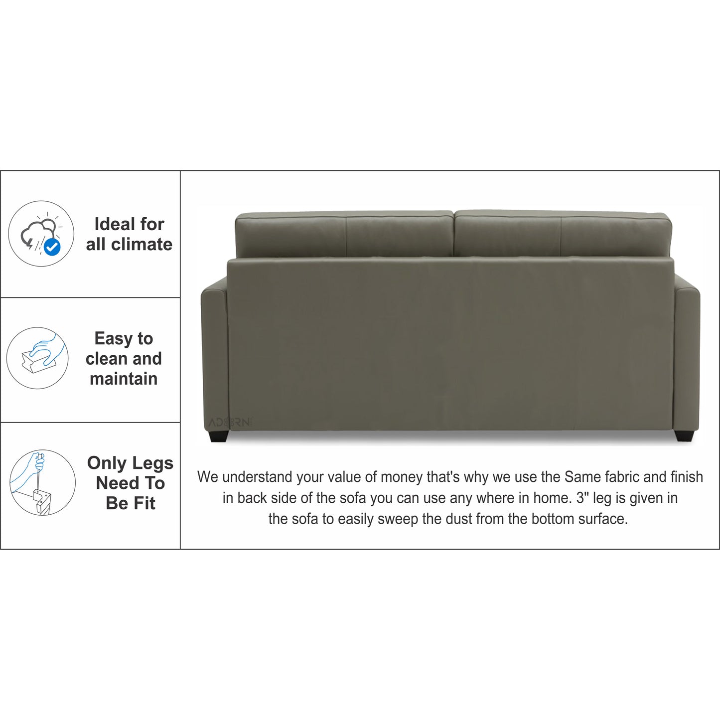 Adorn India Exclusive Flavio Leatherette 3+2 Sofa Set (Grey)