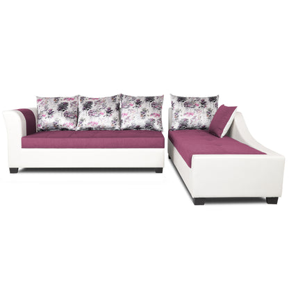 Adorn India Aliana L Shape Leatherette Fabric 6 Seater Sofa Set RHS (Light Purple & White) (3 Year Warranty)