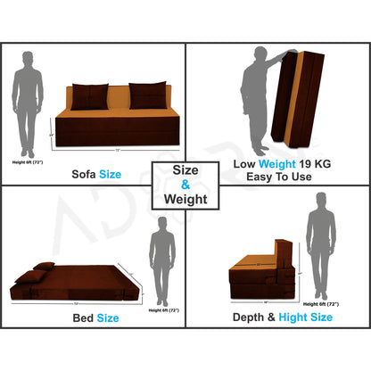 Adorn India Easy 4 Seater Sofa Cum Bed (2 Years Warrenty Quality Foam)-Perfect for Seat & Sleep Washeble Polyster Fabric Cover (Camel & Brown) 6'x6'.Pillows Free (1 Year Warranty)