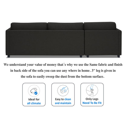 Adorn India Alexander L Shape 7 Seater Sofa Set with Ottoman Puffy LHS (Black) (3 Year Warranty)
