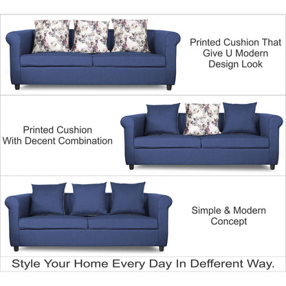 Adorn India Magnum 3 Seater Sofa (Blue), Wood, Foam