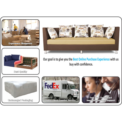 Adorn India Exclusive Two Tone Alica 3-1-1 Five Seater Sofa Set (Brown & Beige), Wood, Foam