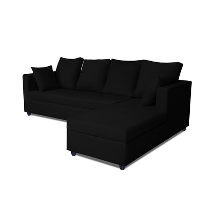 Adorn India Zink Straight line L Shape 6 Seater Sofa Plain Cushion(Black)