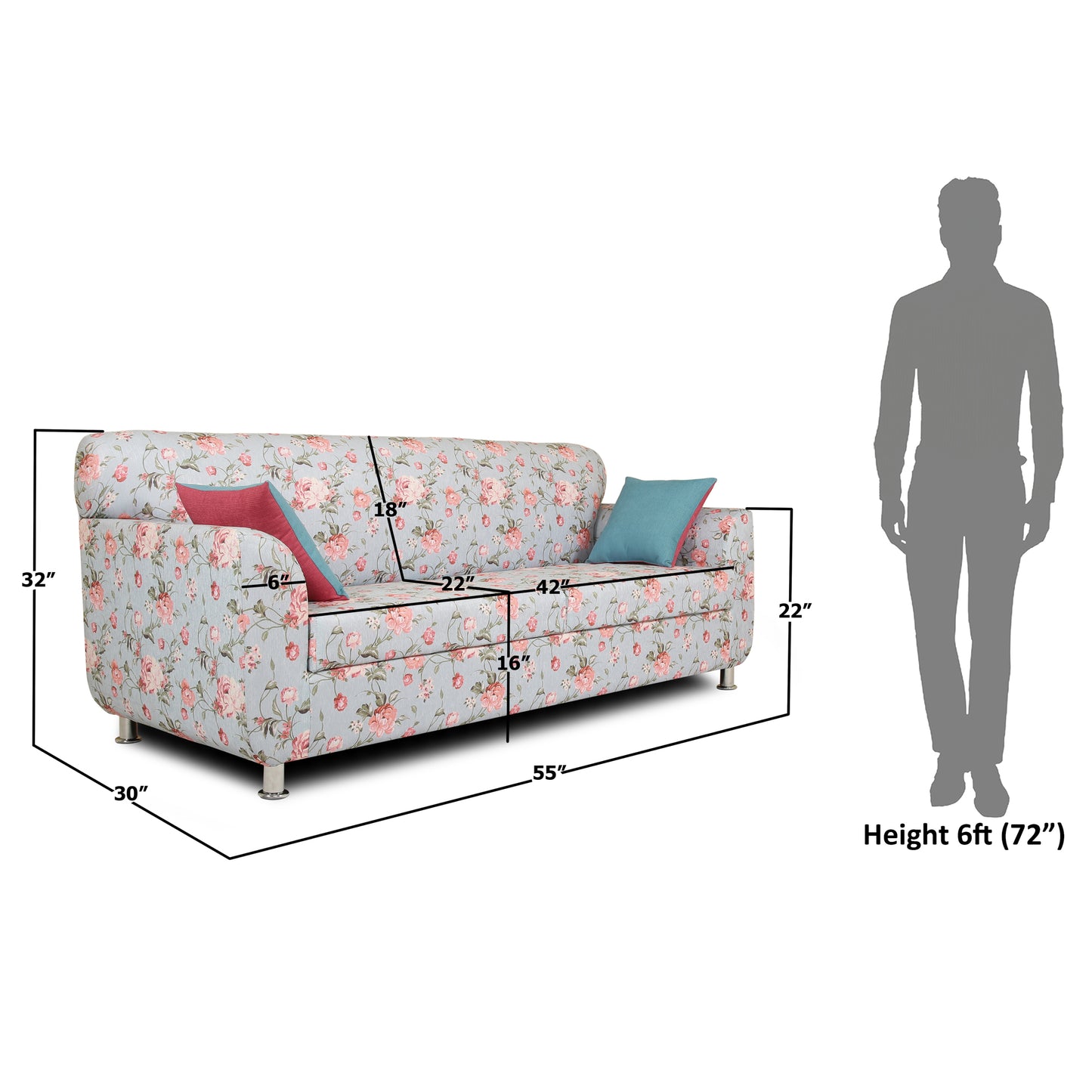 Adorn India Roselyn Digital Print 3+2 5 Seater Sofa Set (Blue)