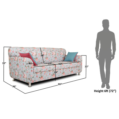 Adorn India Roselyn Digital Print 3+2 5 Seater Sofa Set (Blue)