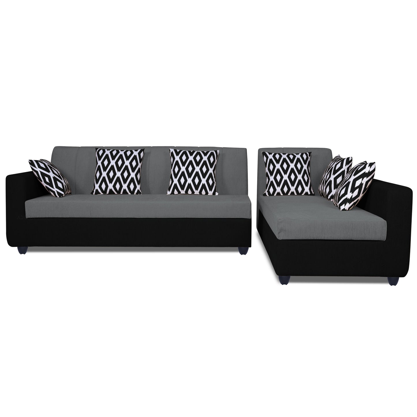Adorn India Rio Highback L Shape 5 Seater coner Sofa Set (Grey & Black)(3 Year Warranty)