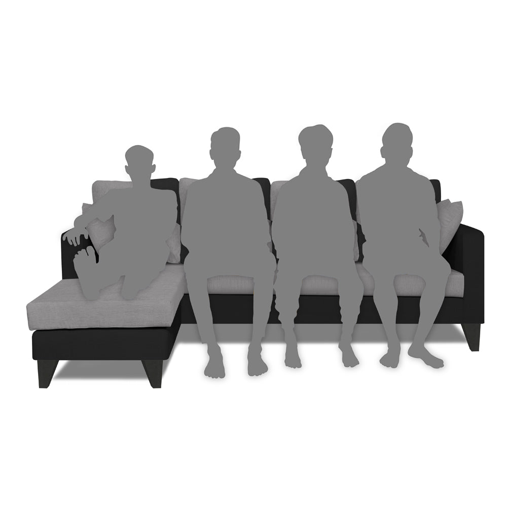 Adorn India Denver L Shape 5 Seater Sofa Set LHS (Grey & Black) (3 Year Warranty)