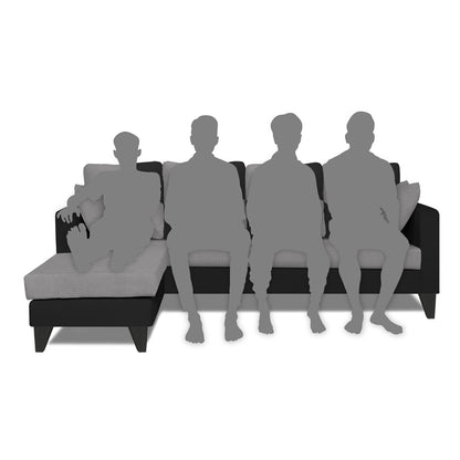 Adorn India Denver L Shape 5 Seater Sofa Set LHS (Grey & Black) (3 Year Warranty)
