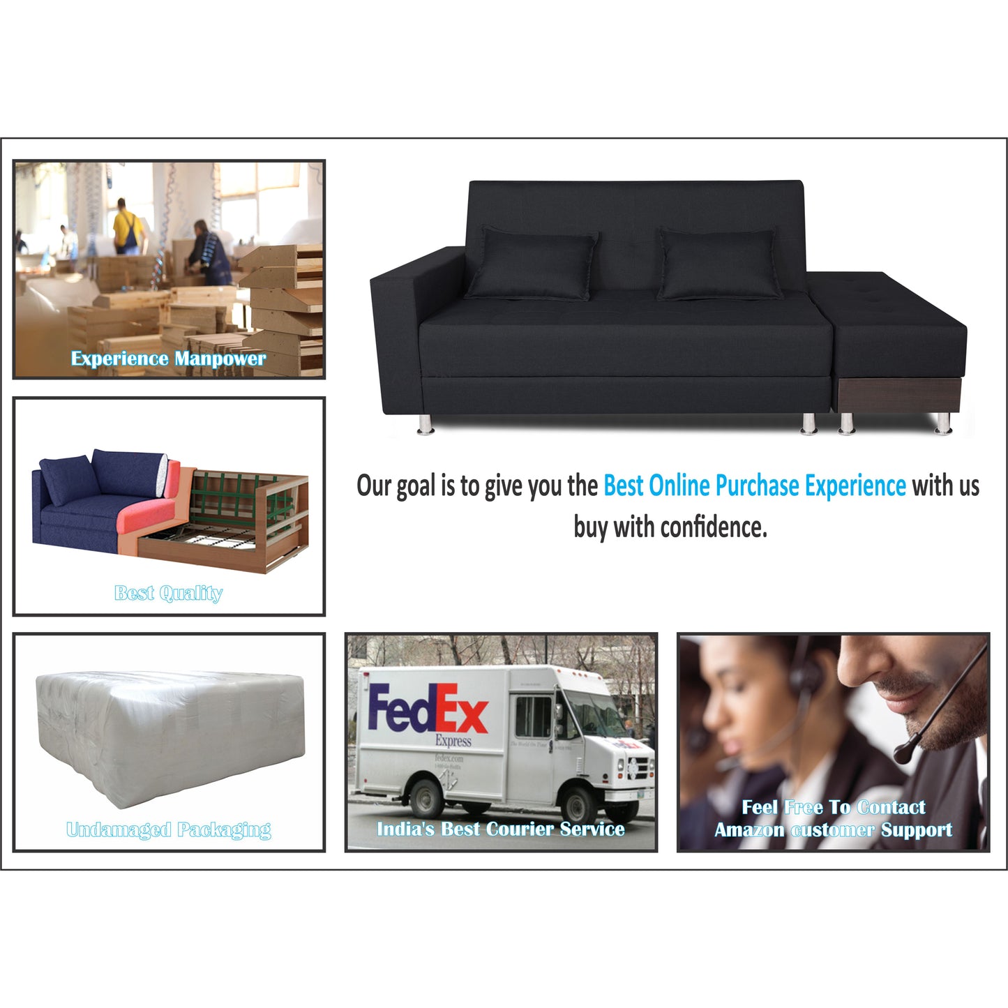 Adorn India Flora Sofa Cum bed (Black)