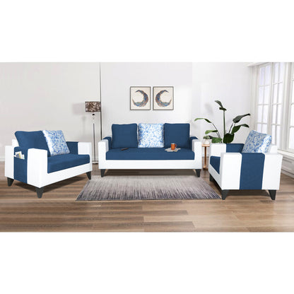 Adorn India Ashley Digitel Print Leatherette Fabric 3-2-1 Six Seater Sofa Set (Blue & White) (3 Year Warranty)