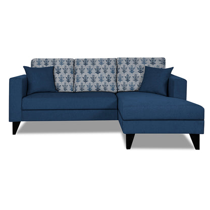 Adorn India Parker Leaf L Shape 4 Seater Sofa Set (Right Hand Side) (Blue) Martin Plus (3 Year Warranty)