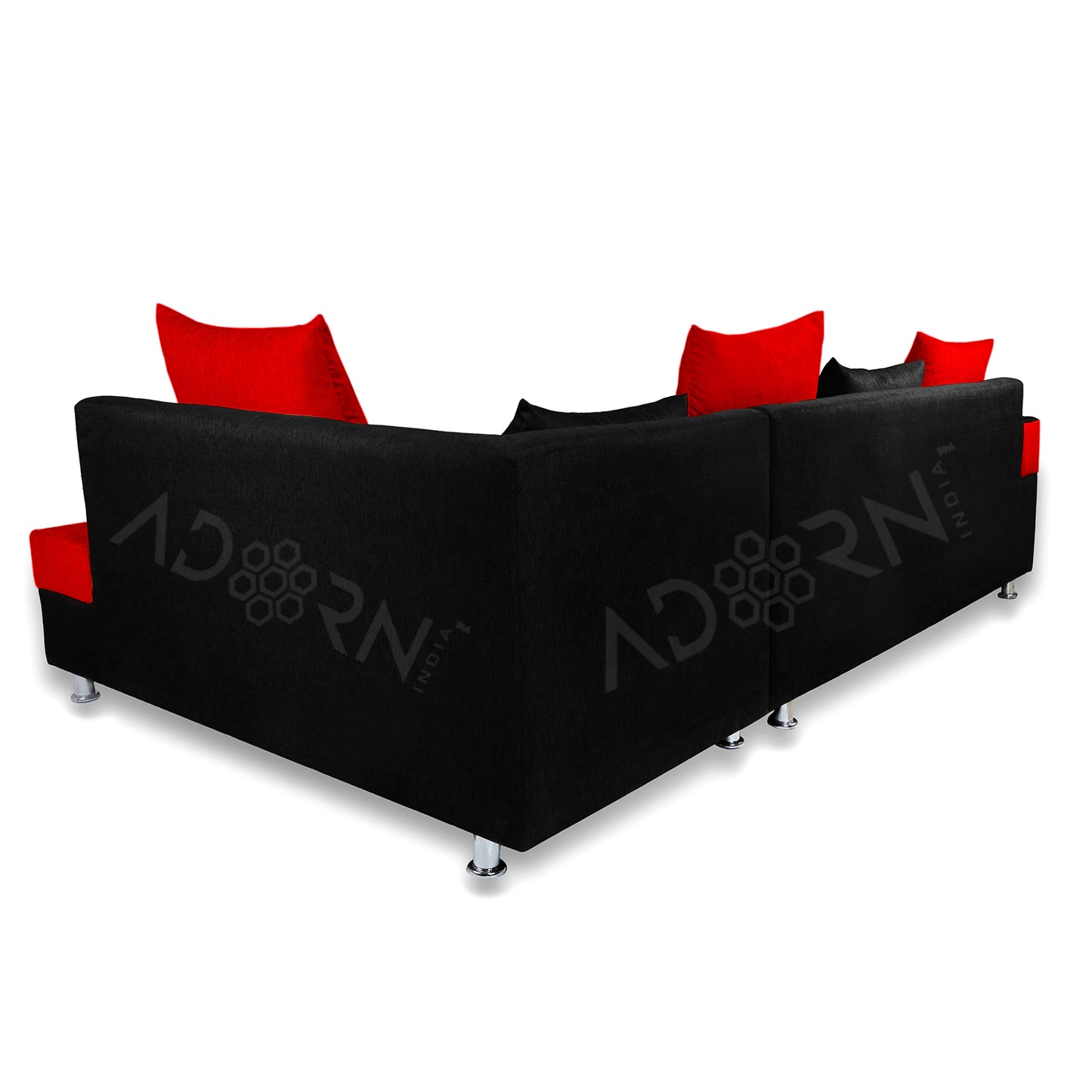 Adorn India Adillac 5 Seater Corner Sofa(Right Side)(Red) d & Black