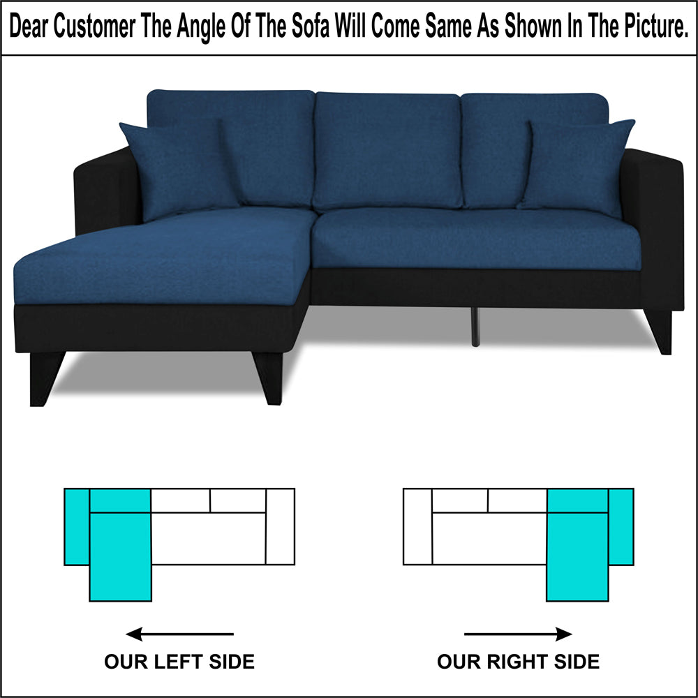 Adorn India Martin L Shape 4 Seater Sofa Set Two Tone Left Hand Side (Blue & Black) (3 Year Warranty)