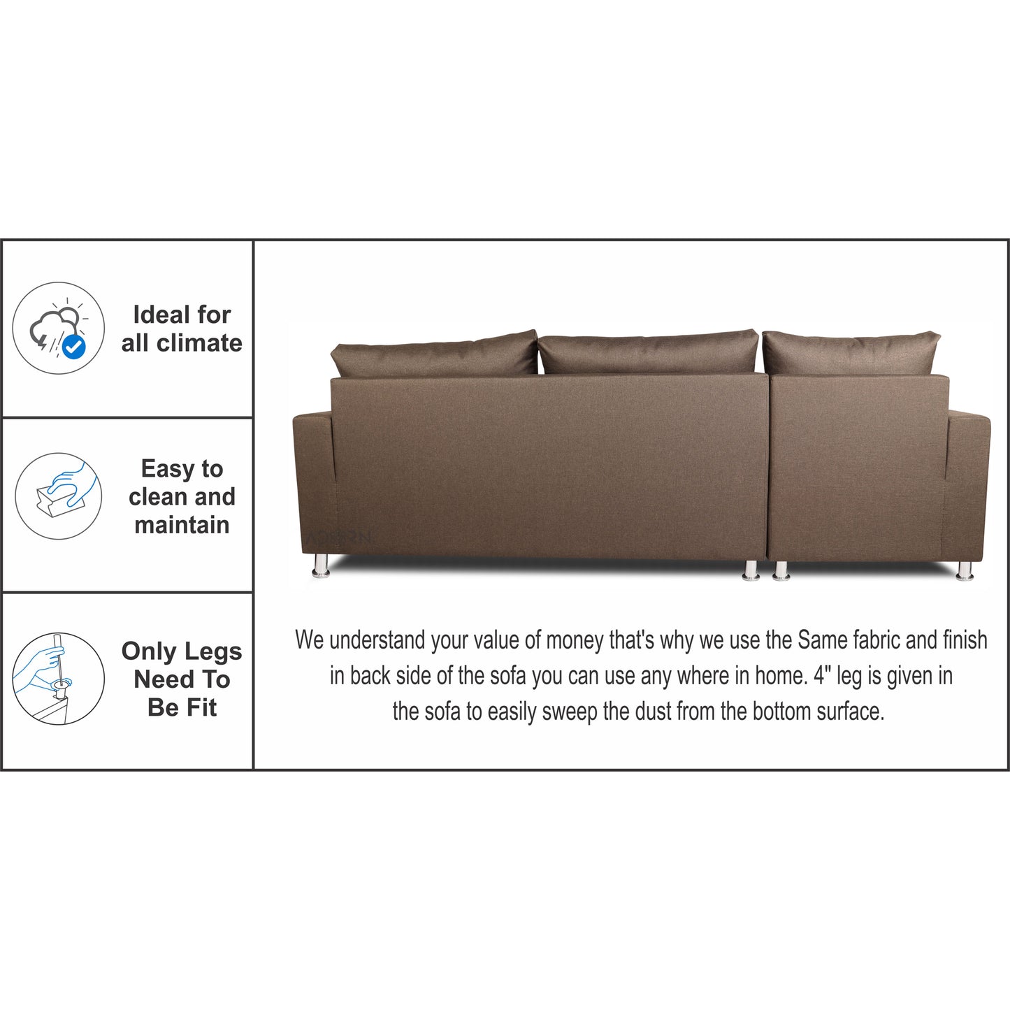Adorn India Straight Line L Shape 5 Seater Sofa Set Left Side Handle (Camel)