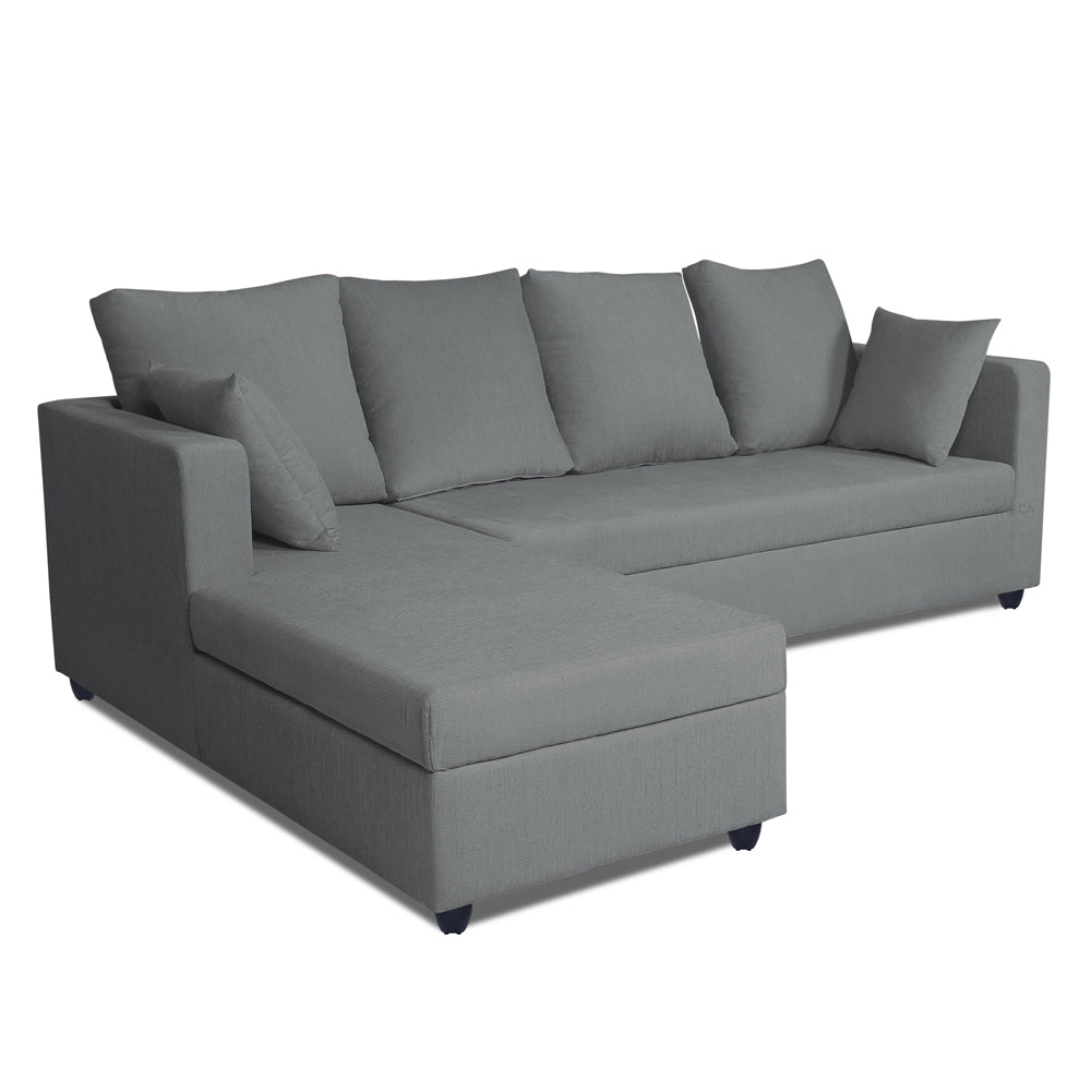 Adorn India Zink Straight line L Shape 6 Seater Sofa Plain Cushion (Left Side Handle)(Grey)