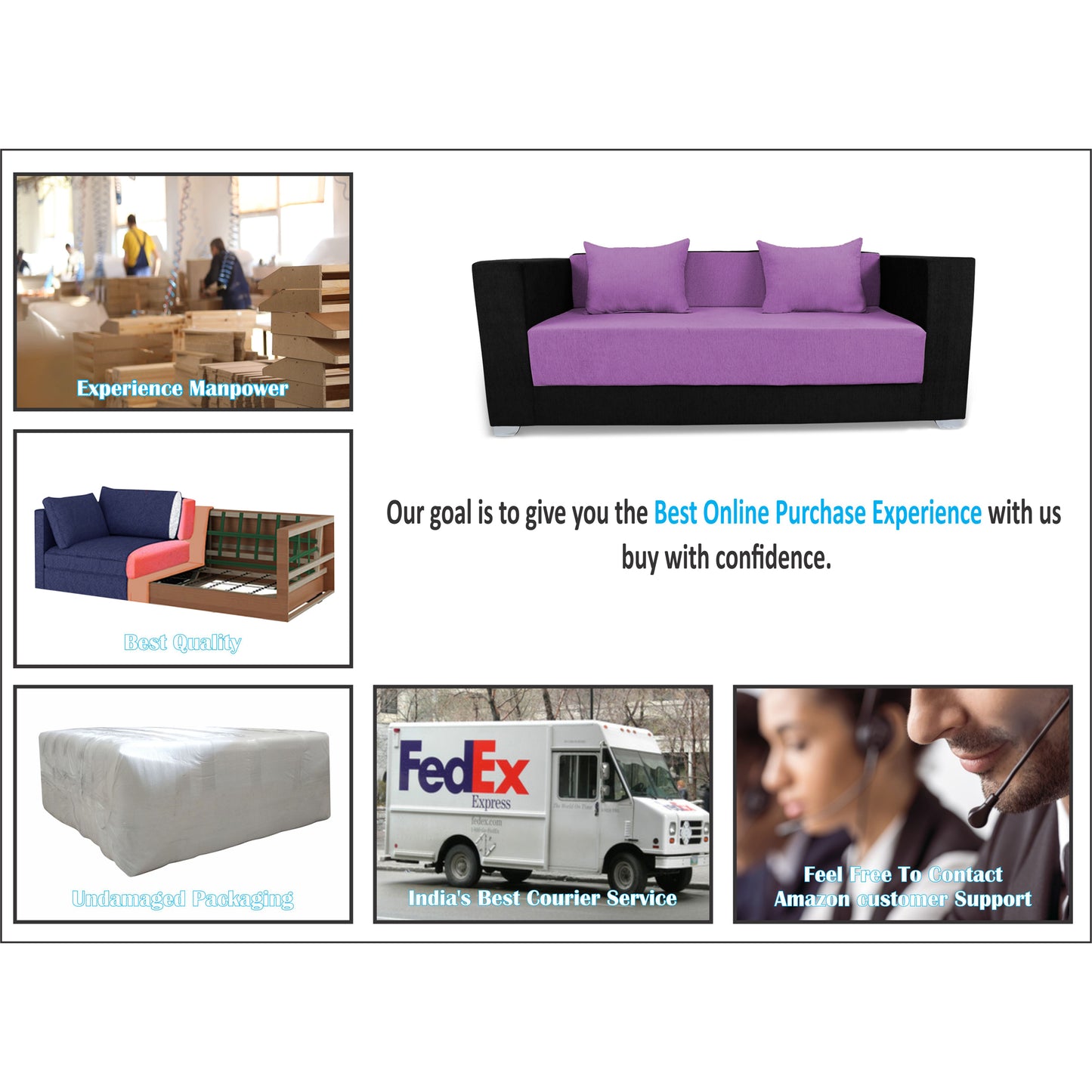 Adorn India Almond 3 Seater Sofa cumbed(Light Purple & Black)