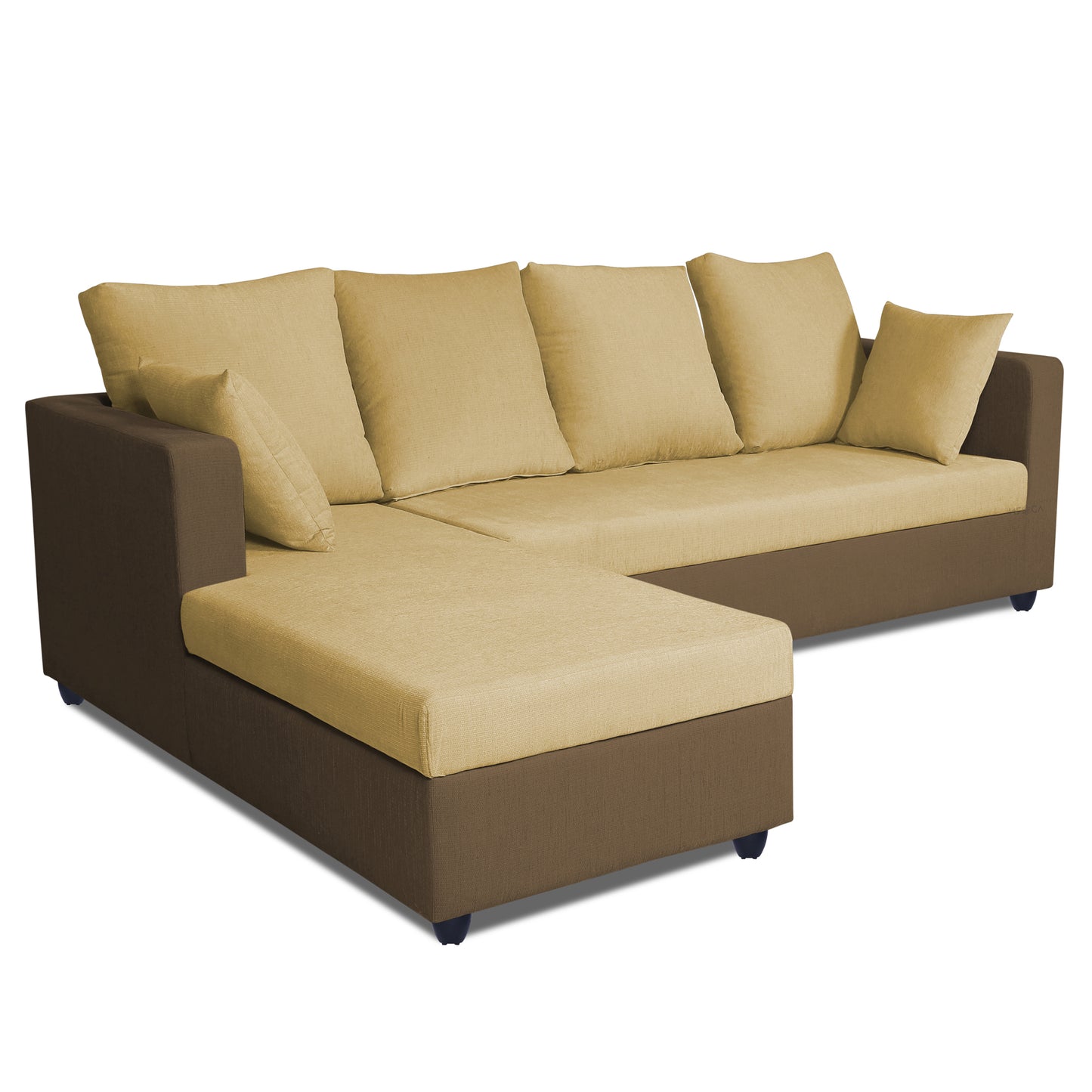 Adorn India Zink Straight line L Shape 6 Seater Sofa Plain Cushion (Left Side Handle)(Brown & Beige)