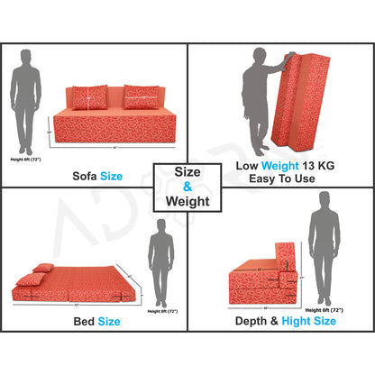 Adorn India Easy Two Seater Sofa Cum Bed Poly Cotton 4'X6' (Red)
