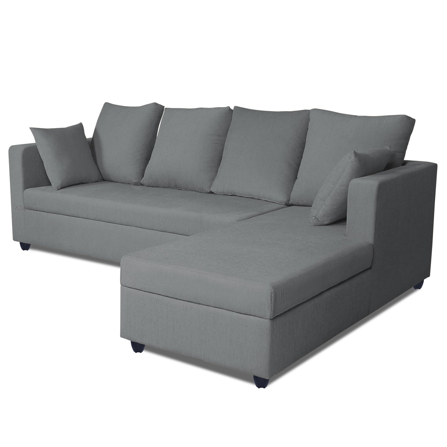 Adorn India Zink Straight line L Shape 6 Seater Sofa with Plain Cushion (Grey)