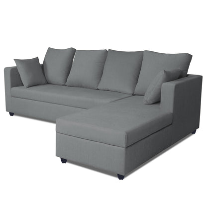 Adorn India Zink Straight line L Shape 6 Seater Sofa with Plain Cushion (Grey)