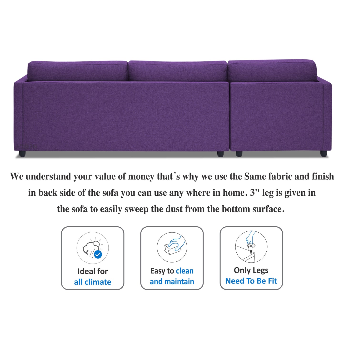Adorn India Alexander L Shape 7 Seater Sofa Set with Ottoman Puffy LHS (Purple) (3 Year Warranty)