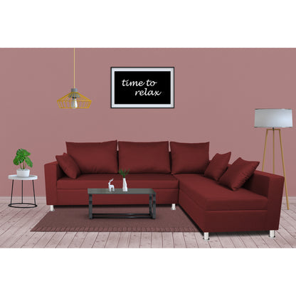 Adorn India Straight line 6 seater L Shape Sofa set (Maroon)