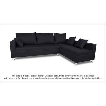 Adorn India Straight line L Shape Sofa (Black)