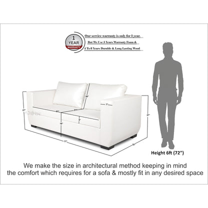 Adorn India Walton Leatherette 3 Seater Sofa (White)
